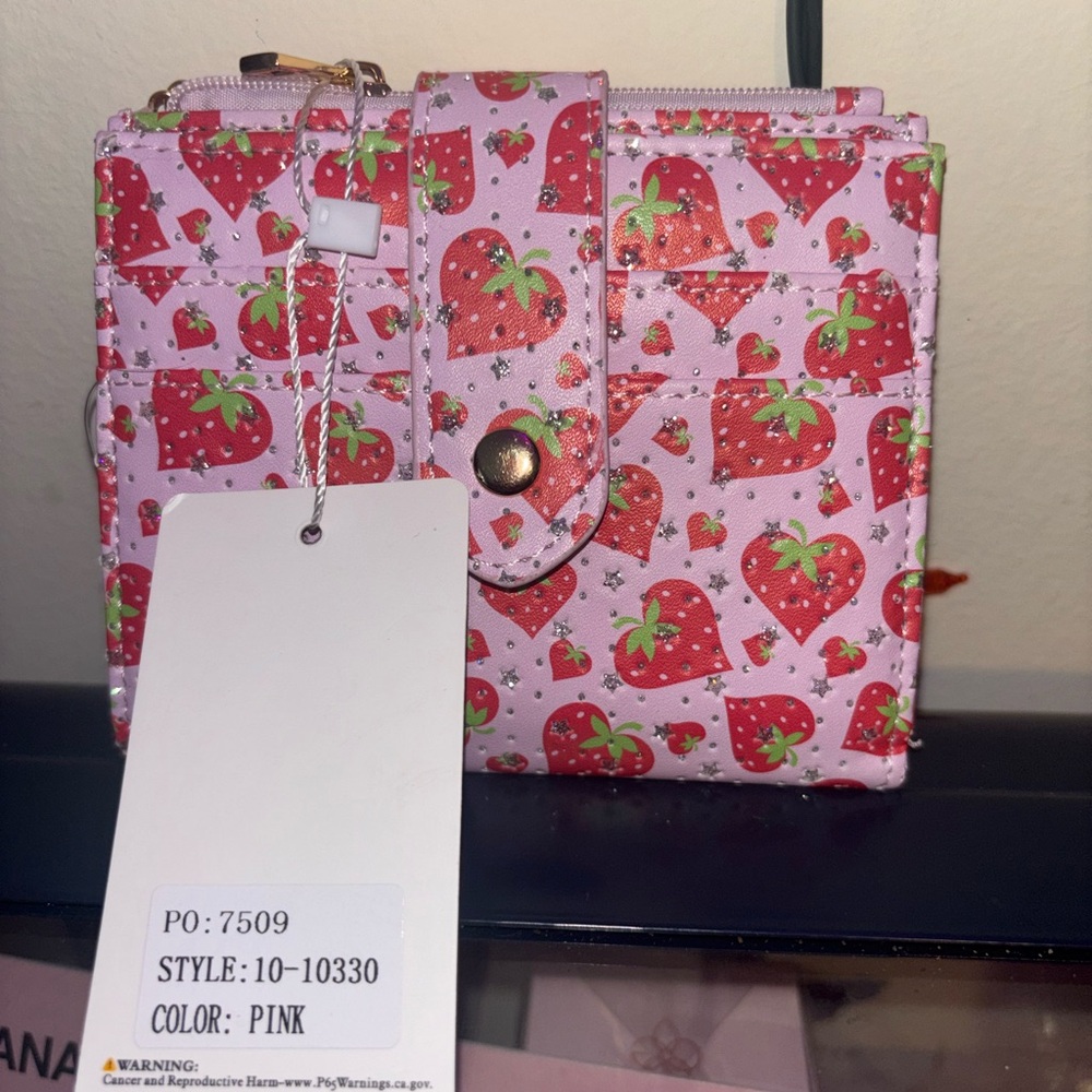 Pink Strawberry Print Snap Wallet - Picture 1 of 4